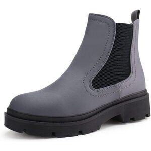 Jabasic Women Grey Synthetic Chelsea Boots Low Heel Elastic Ankle Boots